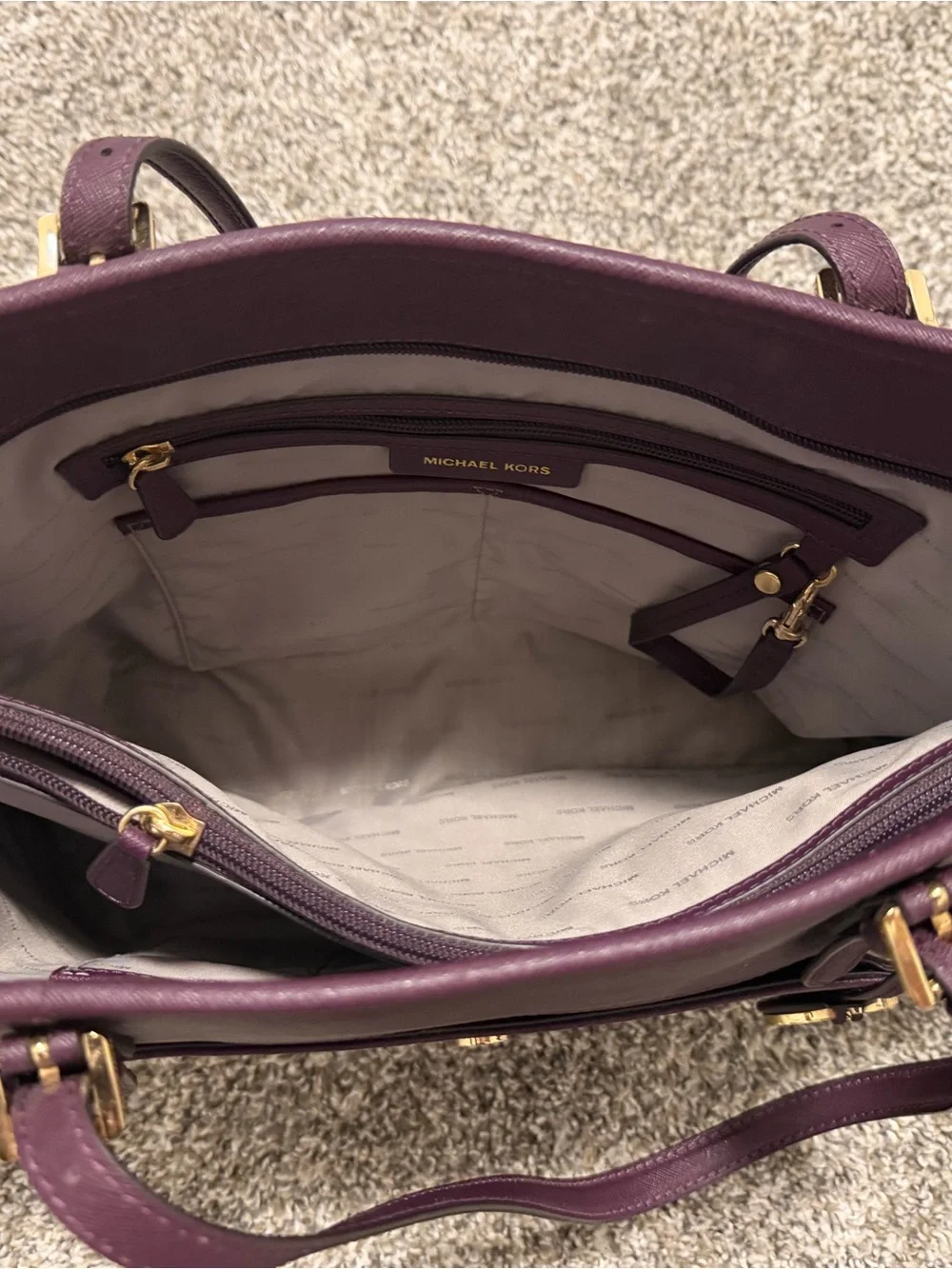 Michael Kors Deep Plum Saffiano Leather Tote with Gold Hardware